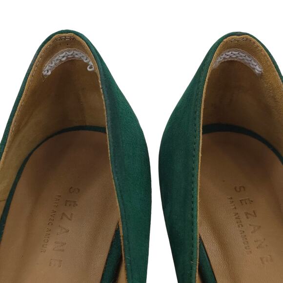 Sezane Heels Suede Bow Peep Toe Shoes Leather Classic FR 37 - Picture 8 of 11